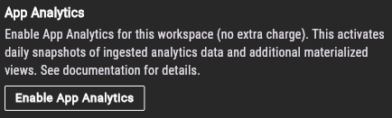 screenshot of the button to activate App Analytics